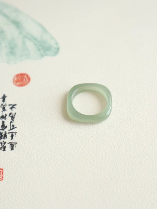Sri Yantra 天然和田玉指環戒指冰底晴水料純手工雕刻料子細膩情侶戒指
