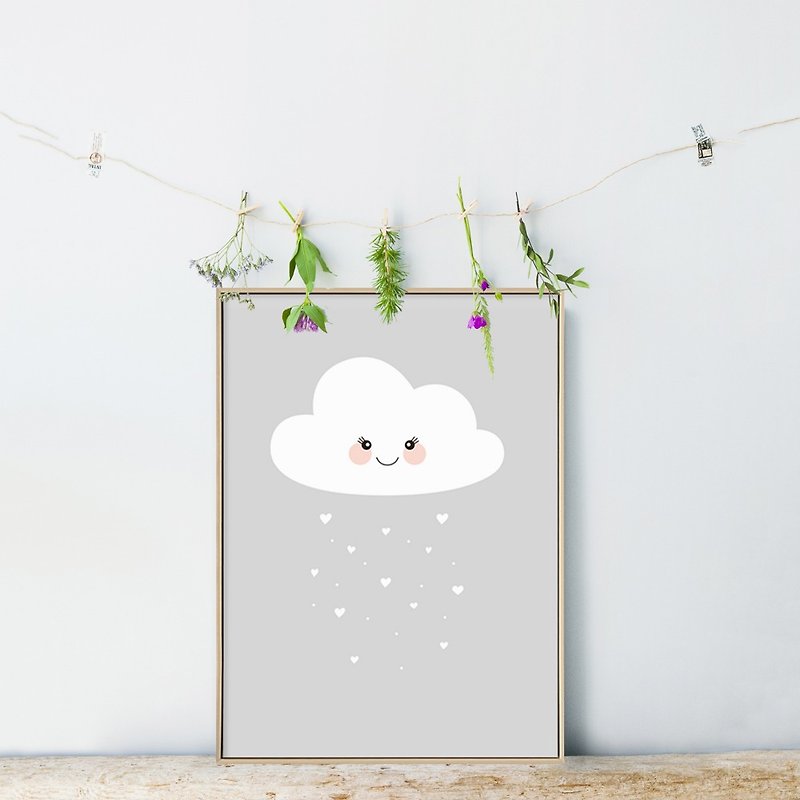 Surround You with Love I-Nursery Wall Art, Cloud, Showering with Love Print - Posters - Cotton & Hemp Gray