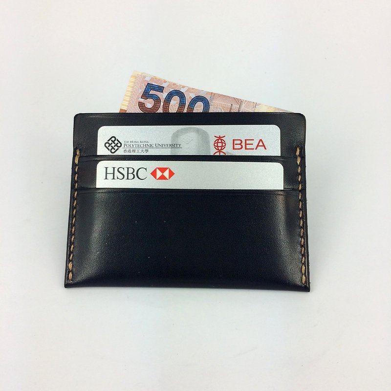 MOOS black vegetable tanned simple small wallet card holder - กระเป๋าสตางค์ - หนังแท้ สีดำ