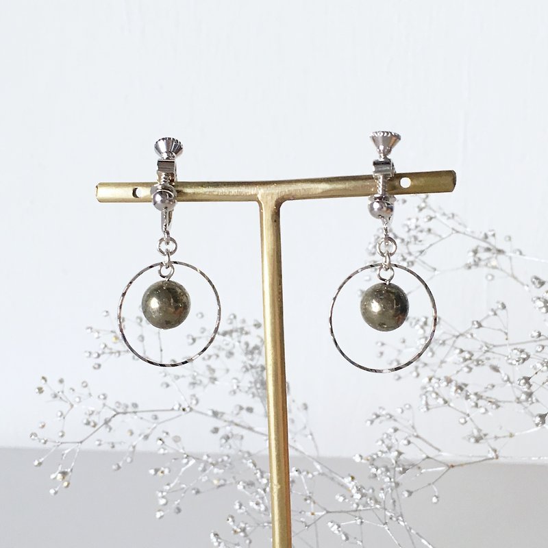 Pyrite · circle earring / piercing - Earrings & Clip-ons - Gemstone Silver