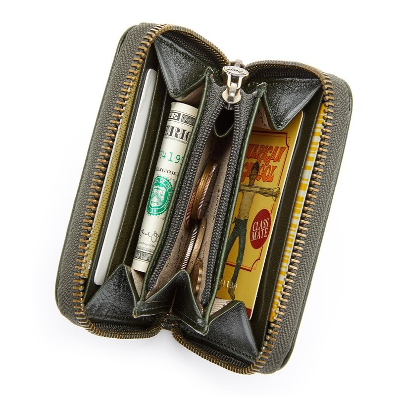 Genuine leather 4-carat zipper short clip/large coin purse_Blue/green 2 colors optional (F2068)_Vegetable tanned cowhide - Wallets - Genuine Leather 