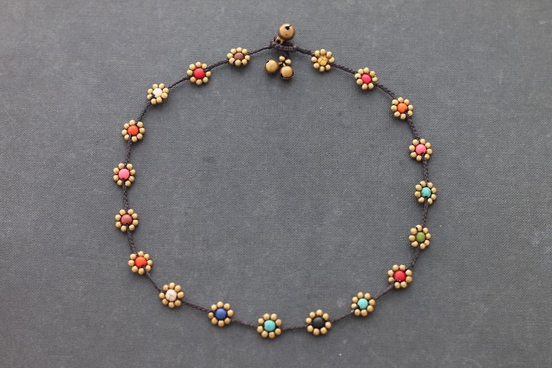 Daisy Colorful Candy Brass Braided Necklaces Flower Necklaces - Necklaces - Stone Gold