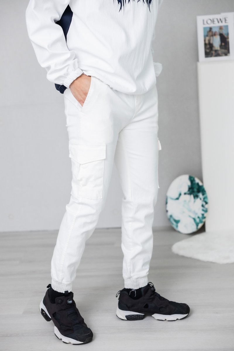 Elastic fit large pocket trousers white - Unisex Pants - Other Materials White