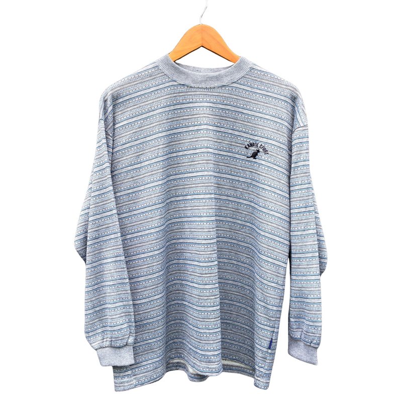 Vintage Kangol Sport Pyjama Style Sweatshirt  Gray Blue Striped Size L - 男夾克/外套 - 棉．麻 灰色