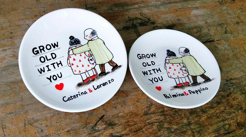 Grow Old With You He custom-made plus words comes with a box - Small Plates & Saucers - Porcelain Multicolor