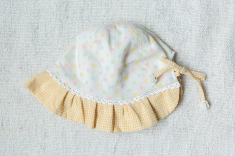 (春季特惠)手工荷葉邊嬰兒帽-彩虹點點 - 嬰兒帽/髮帶 - 棉．麻 黃色