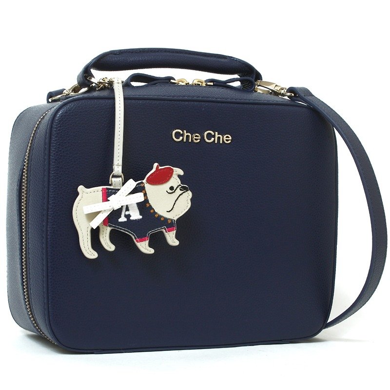 Bulldog Key-Ring Leather Handbag - กระเป๋าแมสเซนเจอร์ - หนังแท้ สีน้ำเงิน