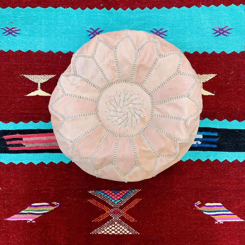 Mini pouf 刺繡皮坐凳 皮原色 - 其他家具 - 真皮 卡其色