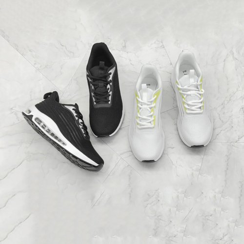 富發牌古著鞋 FUFASHOES 流線網布氣墊運動休閒鞋-黑/白 1AL011