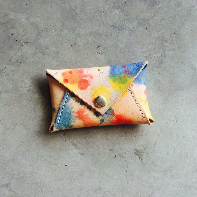 Color splash ink envelope business card holder coin purse sniffing leather hand-made - ที่เก็บนามบัตร - หนังแท้ หลากหลายสี