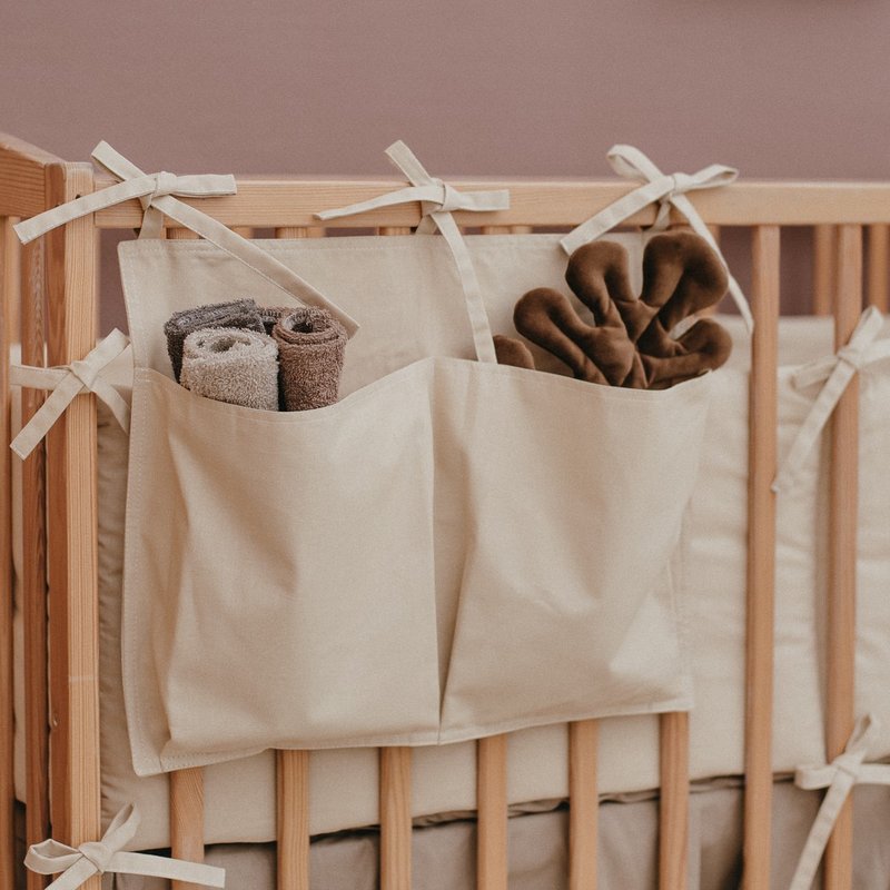 Beige Color Baby Crib Pocket Organizer - 寢具/床包 - 棉．麻 卡其色
