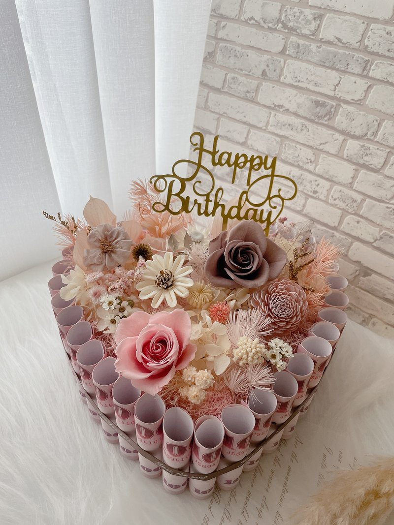 Rich flower cake, eternal flower gift box, love banknote cake - Dried Flowers & Bouquets - Plants & Flowers Multicolor