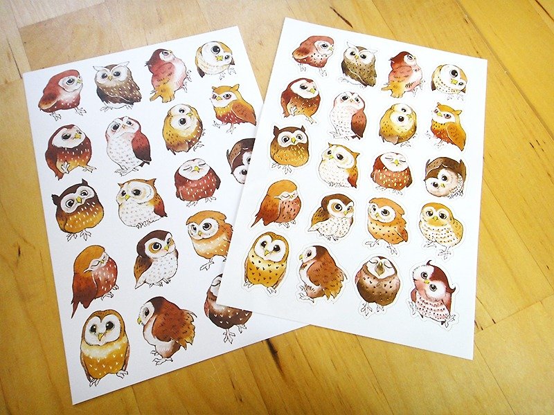 Crooked studio - Owl Sticker + Postcard bronzing back card Owl Stickers & Postcard - สติกเกอร์ - กระดาษ 