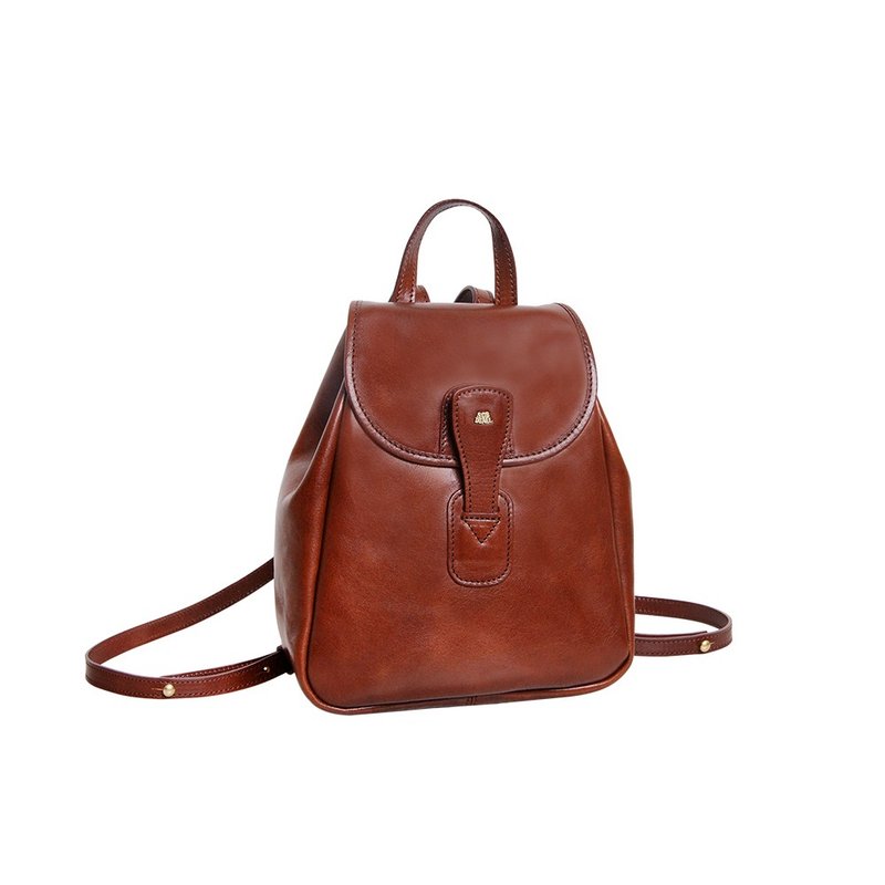 [SOBDEALL] Vegetable-tanned leather small backpack with buckle - กระเป๋าเป้สะพายหลัง - หนังแท้ สีนำ้ตาล