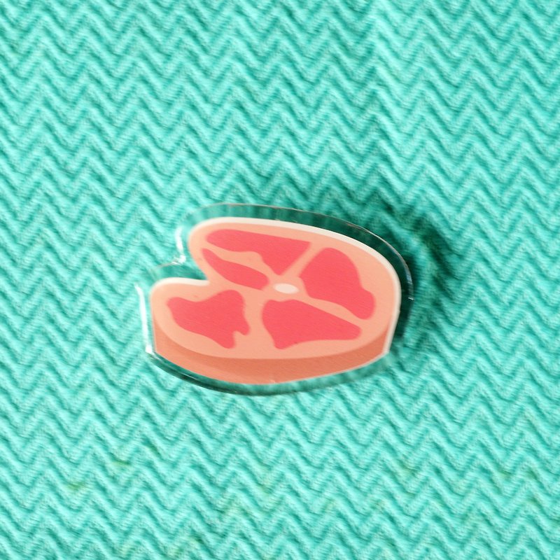 Keychain & Brooch "Meat" - 胸針 - 壓克力 粉紅色