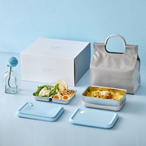 LiFE RiCH 富川創造 Double Box 便當盒禮盒 -B2 藍海浪花