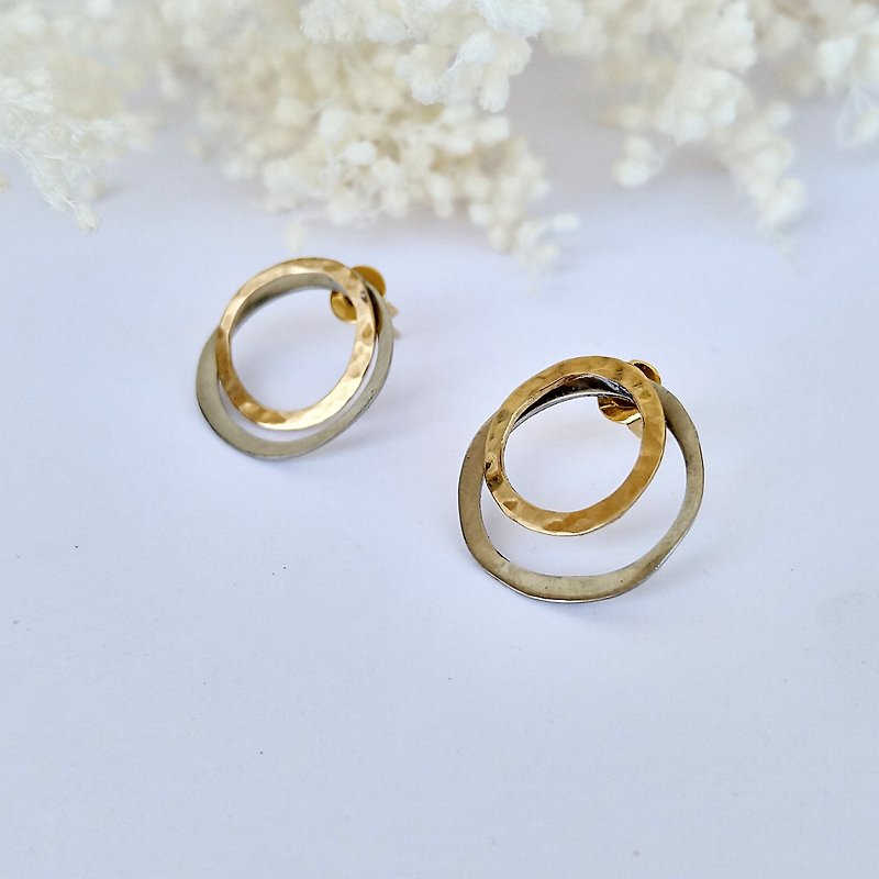 2way flat circle earrings - ต่างหู - ทองแดงทองเหลือง สีเงิน