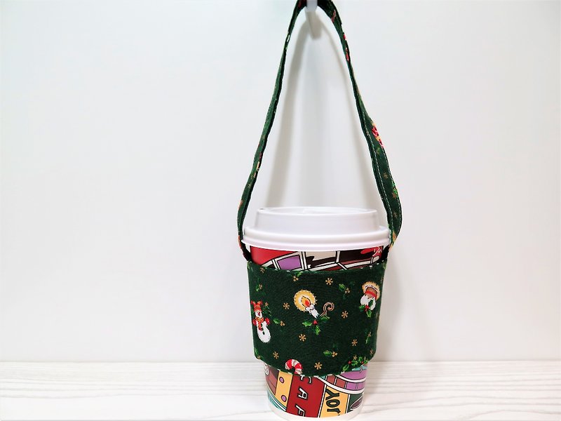 Christmas exclusive / environmentally friendly beverage cup sets. Purse. Japan limited edition cotton - Christmas gifts - ถุงใส่กระติกนำ้ - ผ้าฝ้าย/ผ้าลินิน สีเขียว