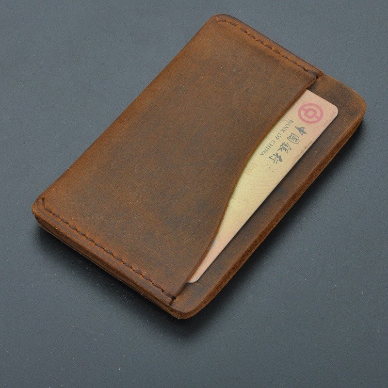 New products on the shelves, hand-made leather creative card holder with three card slots, large capacity, free printing English name - Other - Genuine Leather 