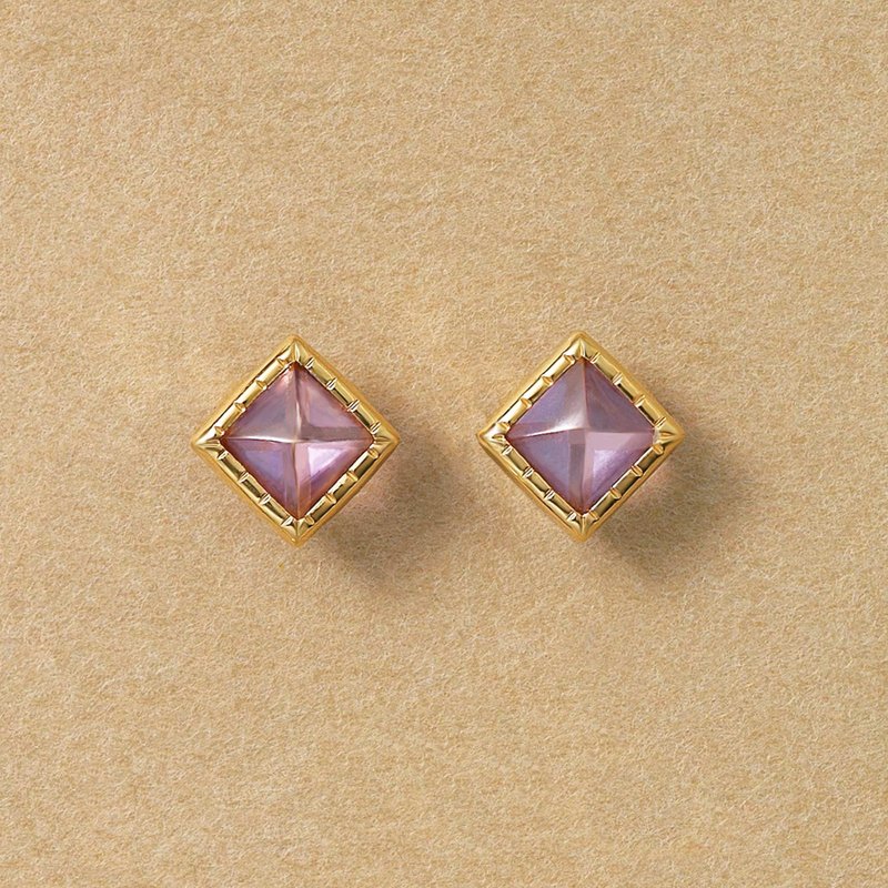 【Second Earrings】 18K 黃金淺紫水晶金字塔形切割耳環 - 耳環/耳夾/耳骨夾 - 貴金屬 