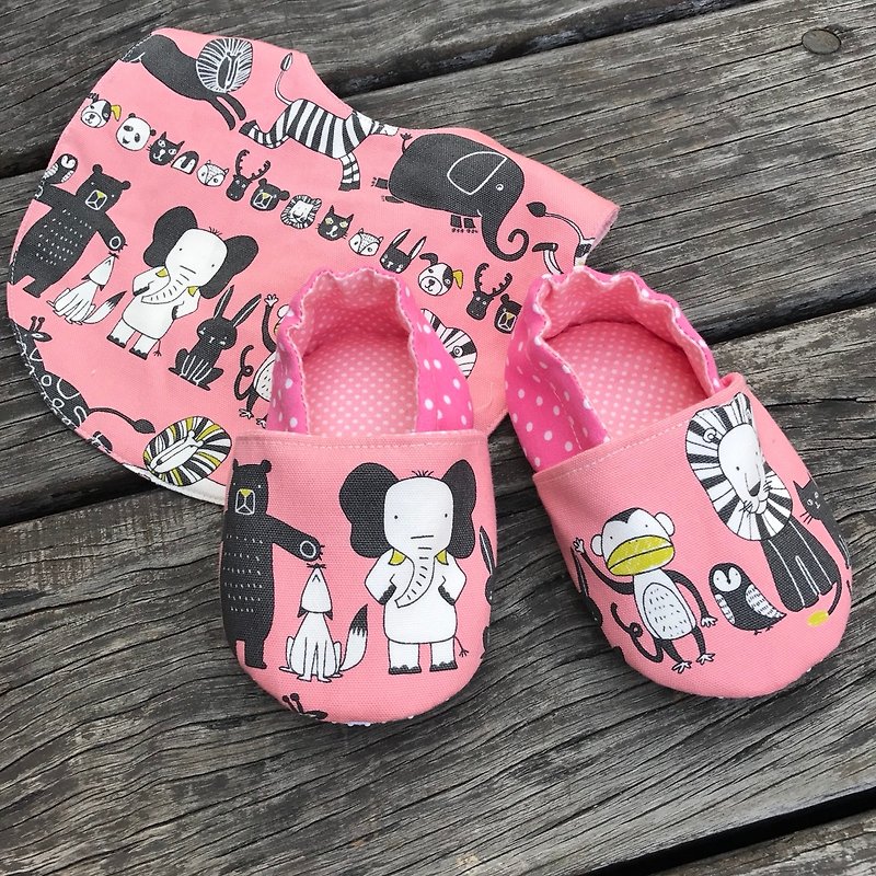 Cute animals <powder> school shoes + pocket - Baby Gift Sets - Cotton & Hemp Pink