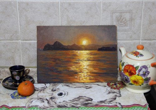 題名夕焼けの海、作者 Kim 、版画Ｎｏ．8/100です。 500x0.jpg