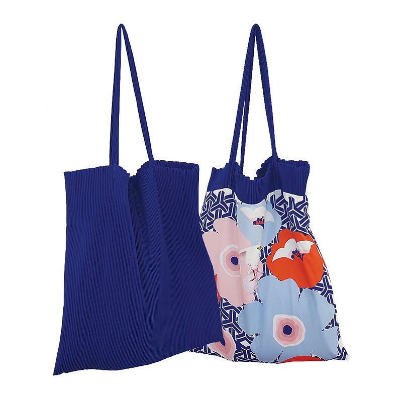 Pleat Bag , Reversible bag 日式 藍色簡約 休閒 時尚 新款 百摺袋 單肩袋 購物袋 純色 內有花款  皺褶清晰 隨身攜帶 - กระเป๋าถือ - เส้นใยสังเคราะห์ 