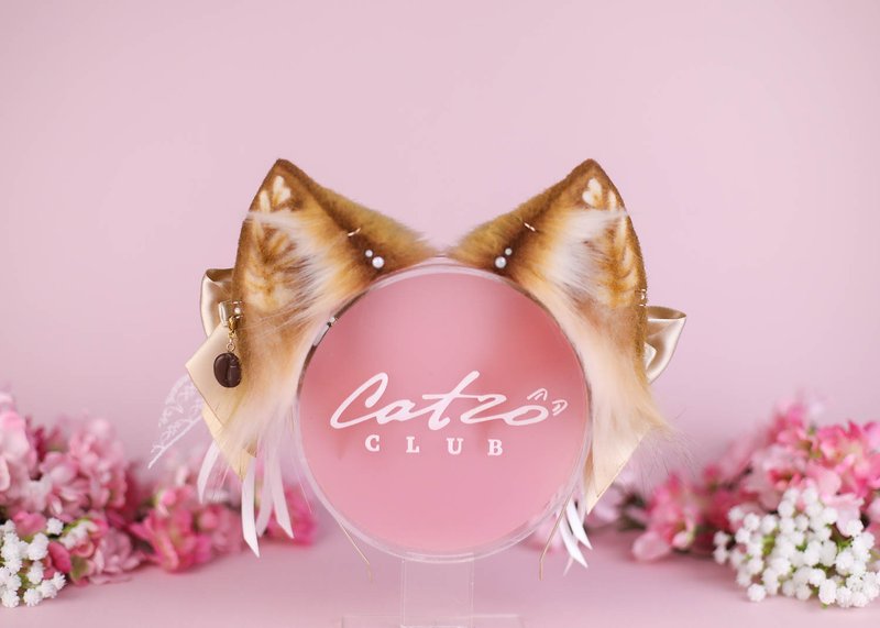 Latte Kitten Ears Faux Fur Ears - 髮夾/髮圈 - 其他人造纖維 咖啡色