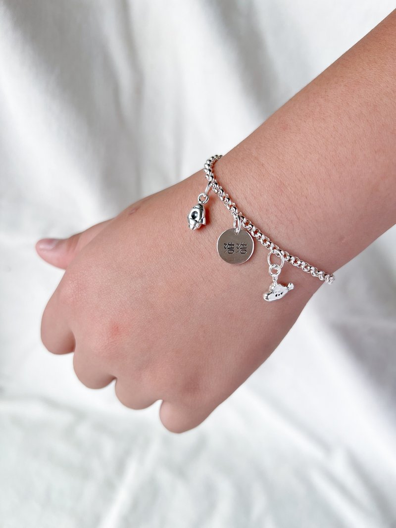 スペースシリーズ-925純銀ブレスレット-お宮参りギフト 誕生日プレゼント-刻印-宇宙船 ロケット - ベビー用小物 - スターリングシルバー シルバー