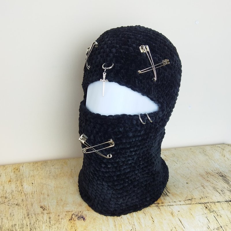 Goth balaclava unisex. Gothic ski mask. Punk balaclava black color - Hats & Caps - Other Materials Black