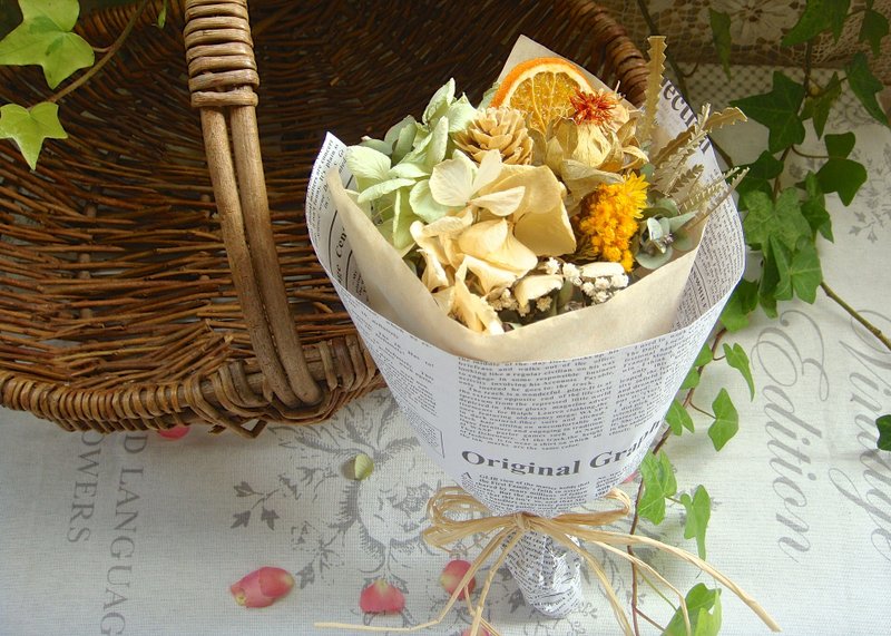 Masako green dried hydrangea bouquet orange aroma gift - ตกแต่งต้นไม้ - พืช/ดอกไม้ 