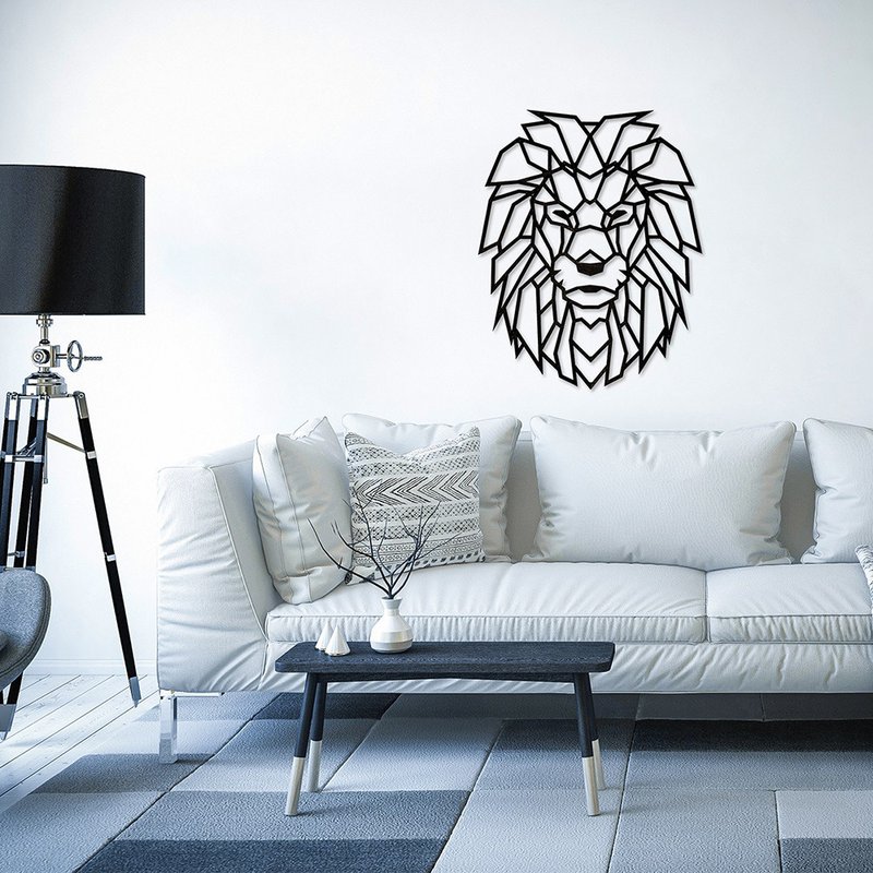 Hand-made geometric wall decoration king of beasts wooden combination black wall stickers - งานไม้/ไม้ไผ่/ตัดกระดาษ - ไม้ สีดำ