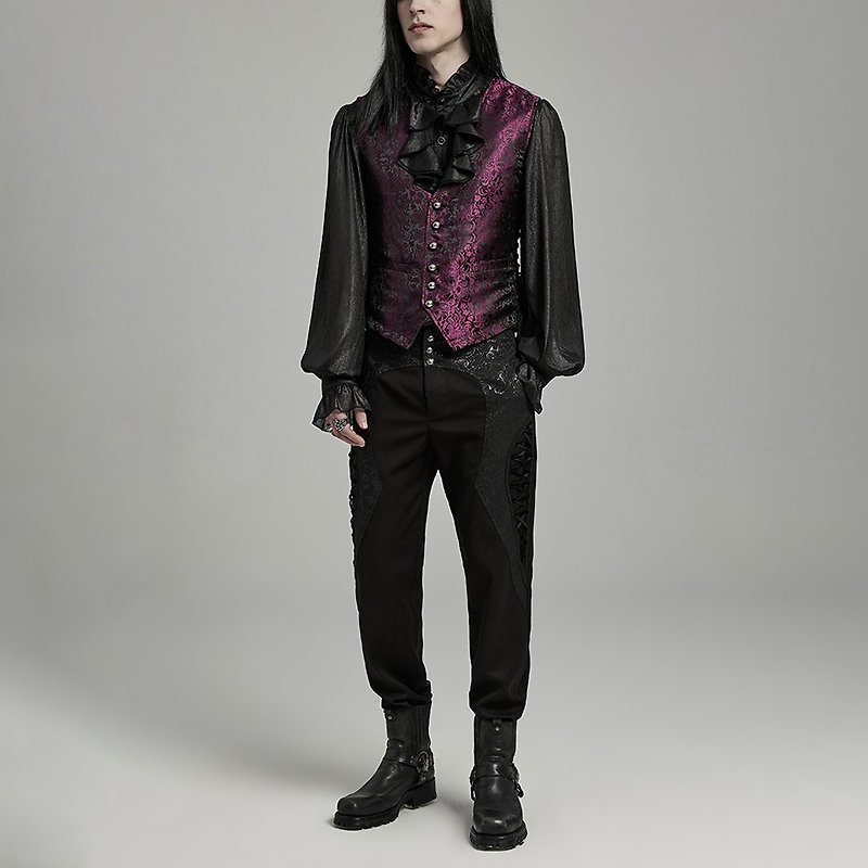 Gothic Wizard glossy jacquard patchwork trousers - กางเกงขายาว - วัสดุอื่นๆ สีดำ