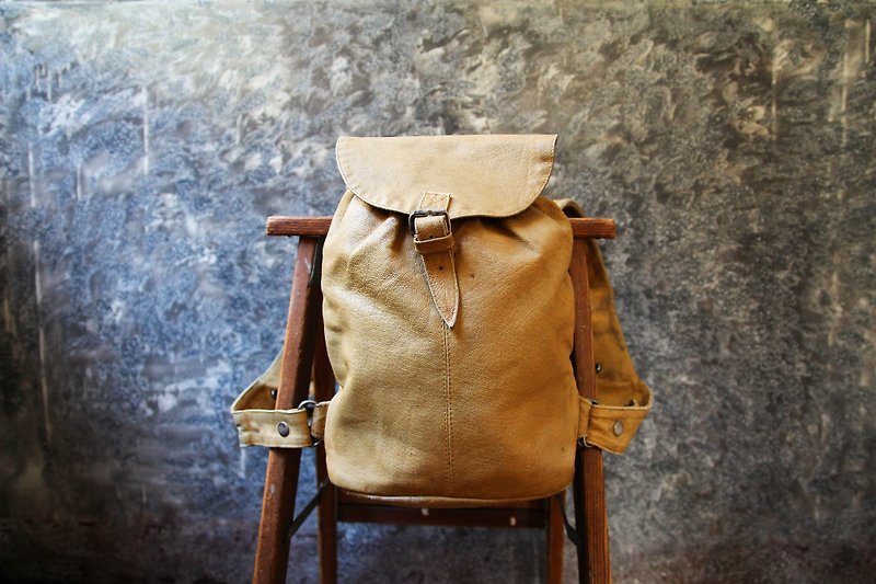 袅袅 department store - Vintage Japan jopej light brown leather backpack retro - Backpacks - Genuine Leather 