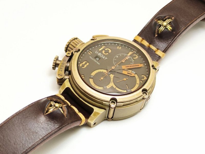 真皮 錶帶 咖啡色 - Bespoke brown watchstrap with metal insert custom watchband thick watch strap