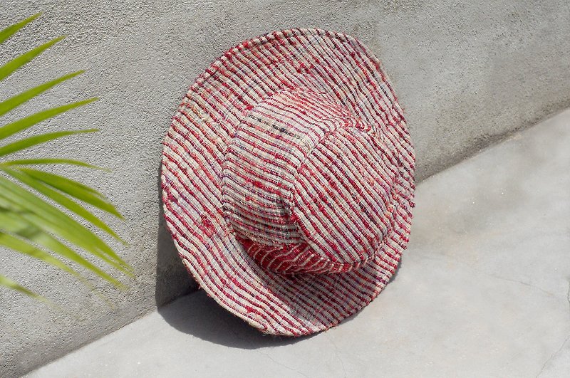 A limited edition hand-woven cotton saris line cap / knit cap / hat / straw hat / straw hat - color gradient hand twisted wire sari - Hats & Caps - Cotton & Hemp Multicolor