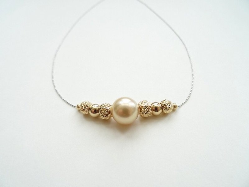 [Custom Only] Twinkling Gold ◆ 18K Yellow Solid Gold Genuine South Sea Pearl Fancy Gold Beads Necklace (Adjustable up to 45 cm) ◆ Downton Retro - Necklaces - Gemstone 