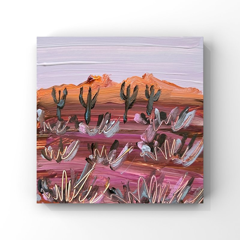 Arizona sunset desert landscape original oil painting Cactus canyon mini Artwork - 海報/掛畫/掛布 - 其他材質 多色