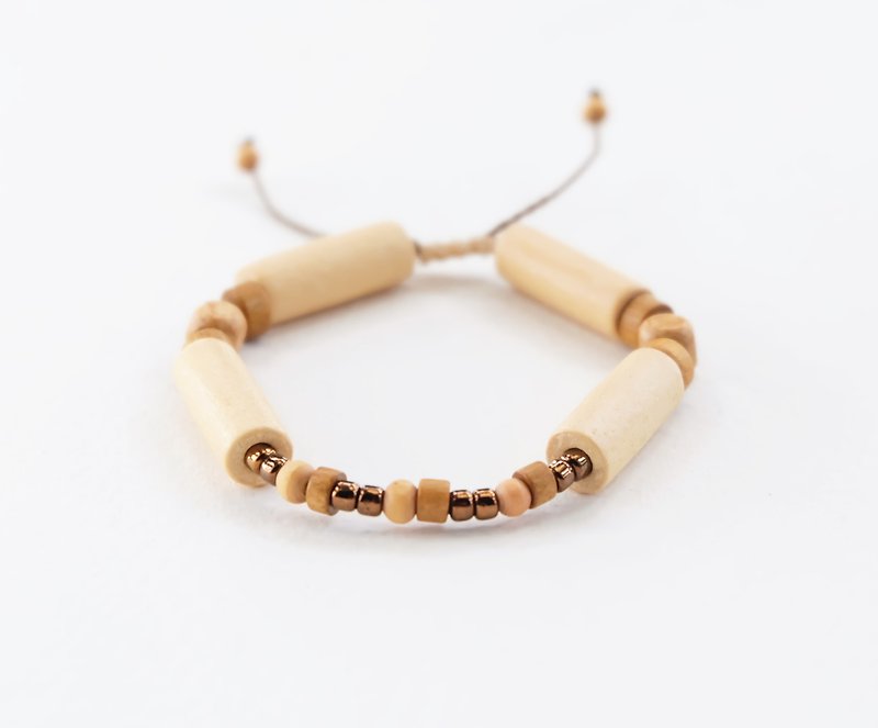 Natural wooden beads string bracelet - 手鍊/手鐲 - 其他材質 卡其色