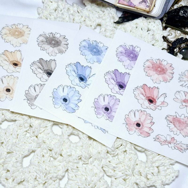 Daisy flower sticker - 紙膠帶/和紙/PET - 紙 白色