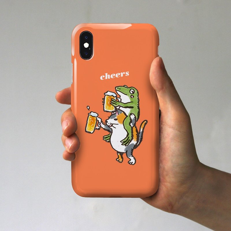 Smartphone case Cat and blue frog toast orange - Phone Cases - Plastic Orange