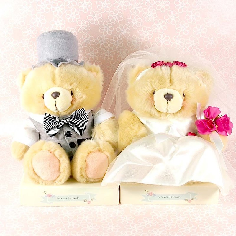 8-inch/British married double pair of fluffy bears [Hallmark-ForeverFriends-wedding series] - ตุ๊กตา - วัสดุอื่นๆ หลากหลายสี