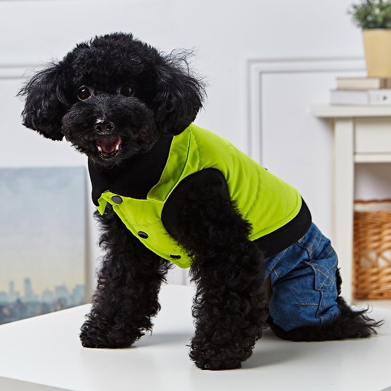 Pet clothes shop cotton lapel vest (fluorescent green) - ชุดสัตว์เลี้ยง - ผ้าฝ้าย/ผ้าลินิน สีเหลือง