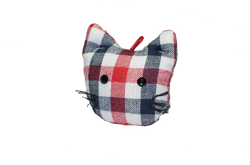 [AnnaNina]手作りの猫の魅力古代の布赤黒の白と格子 - チャーム - コットン・麻 