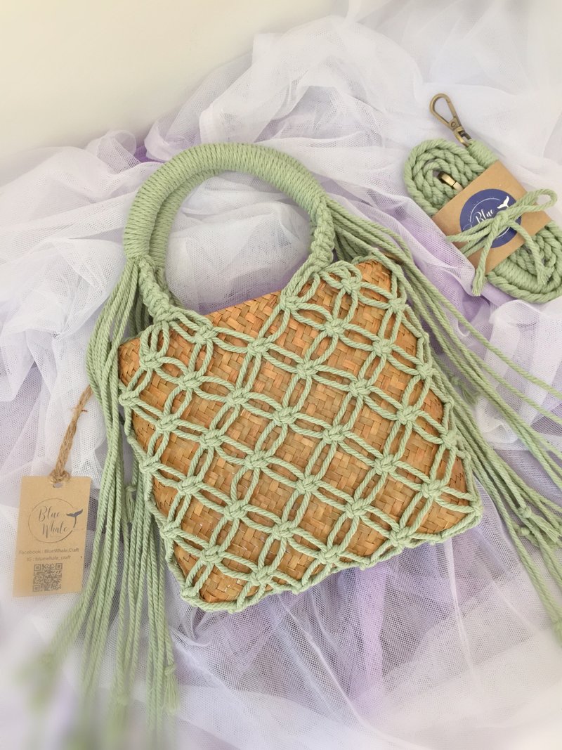 Krajood Woven Bags With Macrame Cord , Crossbody Bags ( Sage Green) - Handbags & Totes - Eco-Friendly Materials Green