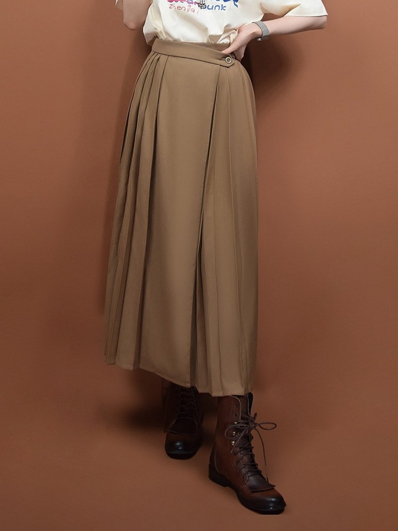 蒸汽朋克 不對稱 壓褶 百褶長款 復古 制服風格 半身裙長裙 - 裙子/長裙 - 聚酯纖維 咖啡色