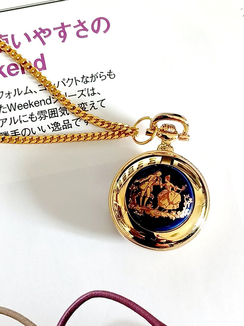 vintage jewelry  法國利摩日Limoges  石英懷錶 項鍊 - 項鍊 - 其他金屬 