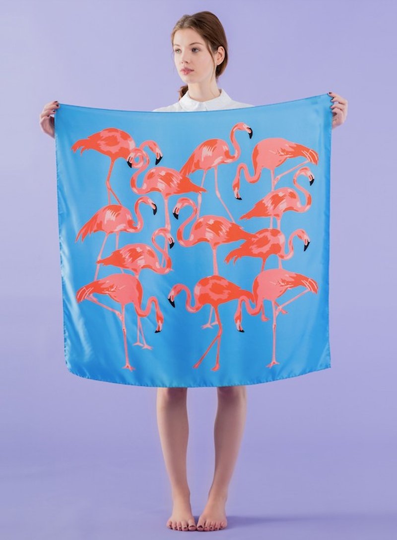 Flamingo flock silk scarf | Karen Mabon - Scarves - Silk Blue