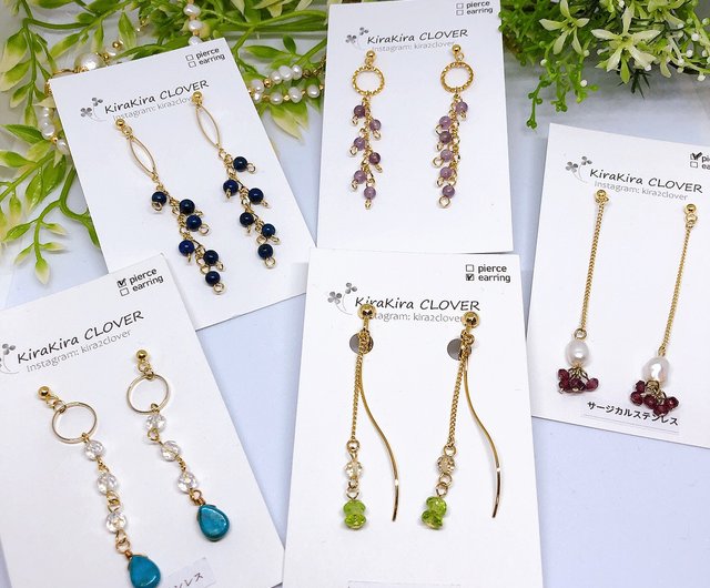 Toraki lucky bag] Natural stone earrings / Clip-On 2-piece set