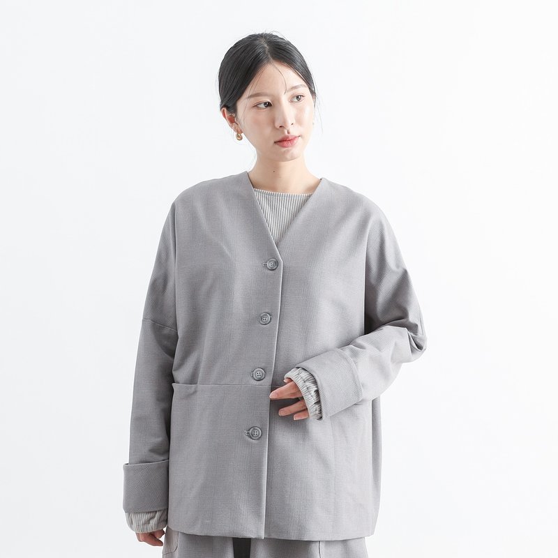 [Classic Original] Greenhouse_Greenhouse Simple Jacket_CLO516_Gray Plaid - Women's Casual & Functional Jackets - Polyester Gray